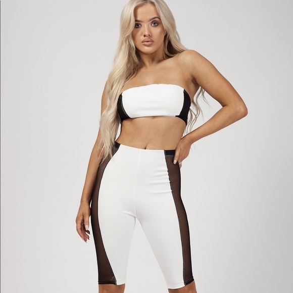 Fashion Nova Pants - Cream and Black Mesh Insert Biker Set